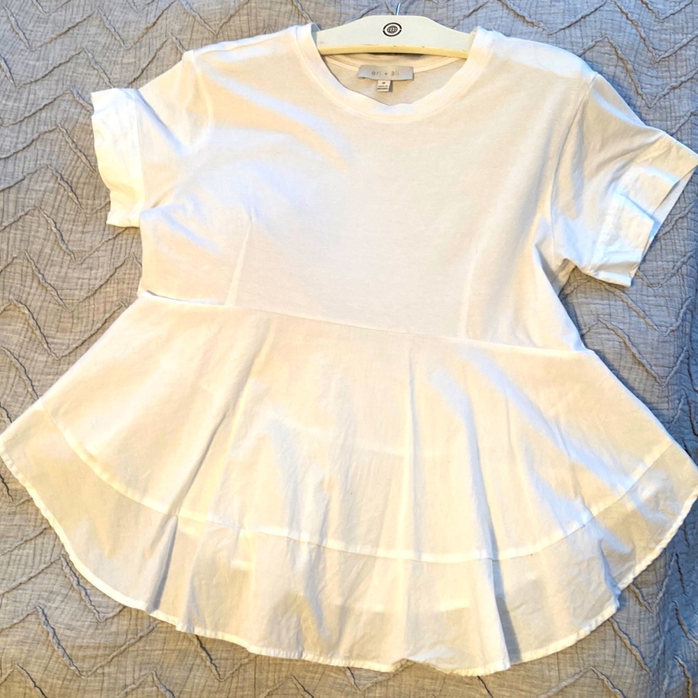 White mixed fabric tee by Anthropologie, size M